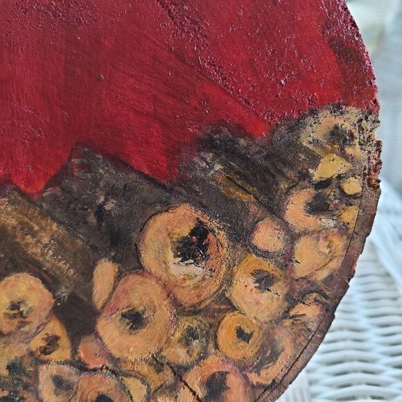 Stacked Wood Painted On 7.25" Wood Disc - Abstract Art - Yellow, Red Handpainted - Picture 8 of 15